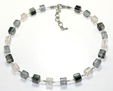 Halskette Würfelkette Cube schwarz weiß Glas crash  grau  284g