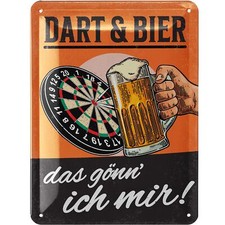 Retro Blechschild Dart und Bier, Bar und Partykeller Dekoration, 15x20cm