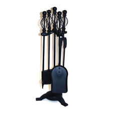 NEU 5 STÜCK SCHWARZ SPIRAL KUGEL TOP GRIFF DESIGN KAMIN SET FEUER WERKZEUGSET