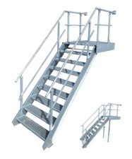 Podesttreppe 100 cm breite Stahltreppe mit Podest + 2x Geländer 70-360 cm Höhe