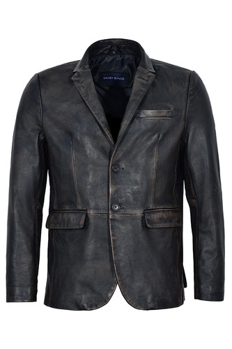 Herren leder blazer schwarz - leder,