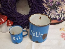 2 Emaillebecher Emaille Messbecher Maßbecher Blau Antik Vintage Retro Shabby