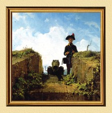 Carl Spitzweg Maler der strickende Vorposten Soldat Kanone Waffe A3 31 Gerahmt