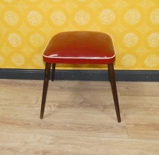 Vintage 50er Jahre Hocker Schemel Federkern Holz rot fifties Klassiker stool