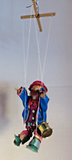 lustige Marionette Clown mit Trommel ca. 32 cm Holz Handpuppe Karneval Harlekin