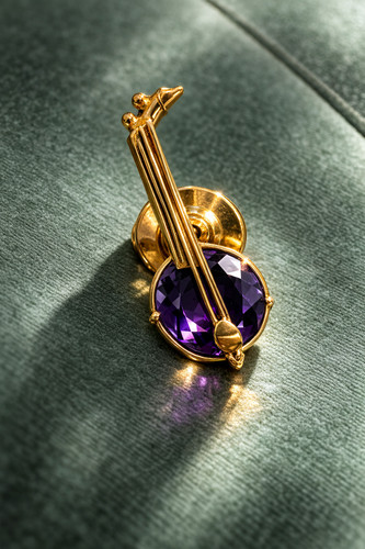 Brosche 18kt gold amethyst - brosche,