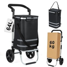 Einkaufstrolley 64 L klappbarer Einkaufswagen mit Aluminiumrahmen bis 60 kg