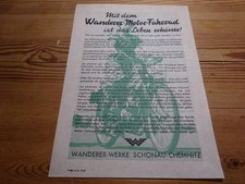 Altes Wanderer Motor Fahrrad Reklame historisch Werbung / Werbeblatt Vorkrieg