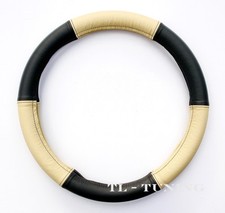 LKW Ø 44 - 46 Lenkradbezug Lenkradhülle Lenkradschoner BEIGE-SCHWARZ Echt Leder