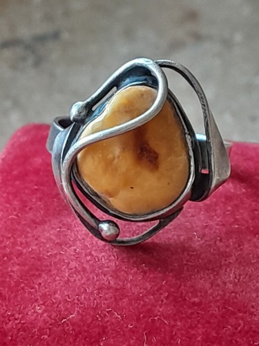 Ring mit bernstein - mit, silber