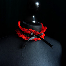 Rotes Strumpfband Spitze Satin Nylon Hochzeit Party Sexy Dessous Halsband Choker