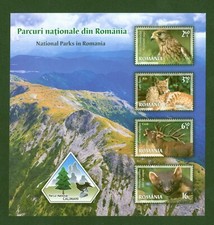 Rumänien 2022 - Tiere - Falke Luchs Hirsch Marder Turmfalke - Block NEU ** mnh