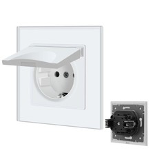 Steckdose mit  Abdeckung und Kristallglasplatte, 16Amp, Weiß, Unterputz, 86mm