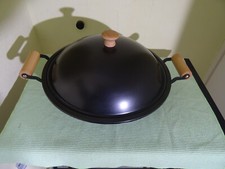 Blech Wok mit 2 Holz Griffen Ø 34,5 cm Pfanne Asia China Küche Kittchen