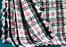 Bouclé Dekostoff Kariert Rot Weiß Schwarz Schwer Silberfaden 1,50m x 2,60m