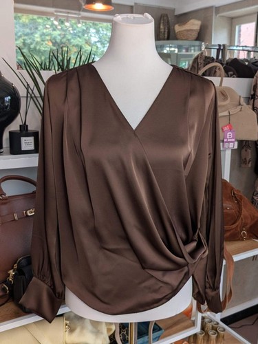 Bluse satin wickelbluse coffee - bluse,