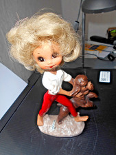 Keramik Figur Cortendorf Mädchen mit Pudel 60-70-er echt HAAR