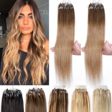 200Strähnen Dick Micro Ring Loop I Tip Remy Echthaar Extensions Haarverlängerung