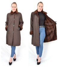 A4374 SEIDEN MANTEL MIT WIESEL INLETT ECHT PELZ PELZJACKE - WEASEL FUR JACKET