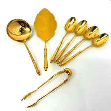 7x SFAM Orfevrerie Chambly Volga Gold Kaffeelöffel Tortenheber Zucker Sahne