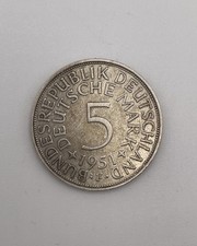 5 DM - Deutsche Mark - Münze - Silberadler - 1951 F - Heiermann