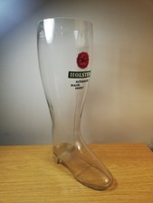 Bierstiefel Glas Aufdruck Holsten schmeckt nach mehr, ca. 70er Jahre, 2 Liter