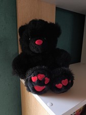 Teddy Schwarz Rot Sammel Plüsch Kuscheltier Vitrine Ungespielt Jahrgang 1999