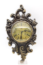 Antike Walt Wanduhr Uhr aus Bronze Blumenmotiv verziert Vintage H 44 cm