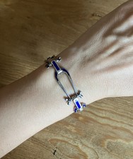 AR Silber 925 Armband Blauem Emaille Italien Design Arezzo Horsebit