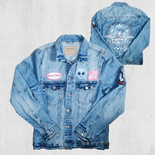 Vintage Carbon Jeansjacke Damen L – Gestickte Patches – Marc Ecko – Blue Denim