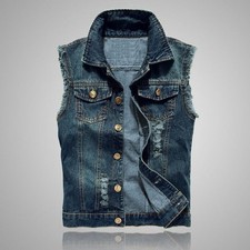 Herren Jeansweste Herbst Frühling Ärmellose Jacke Freizeit Denim Weste Cowboy