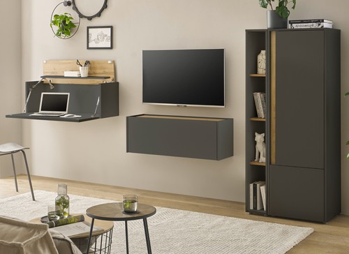Wohnwand wohnzimmer set grau - wohnwand,