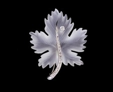 Antik Deko 14K Weiss Gold 1cttw F Vsi Diamanten Rock Quarz Blatt Brosche 5.1cm