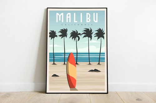 Malibu reise poster retro - malibu,