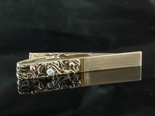 925 Sterlingsilber Designer Krawattenklammer mit  585 Goldstreifen Rubin Opal Rh