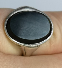 Ring Silber 835 Vintage schlicht elegant schwarzer Onyx Gr. 55 / 17,5 mm