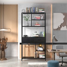 Standregal Bücherregal Bücherschrank Aktenregal mit Schublade Vintage Massivholz