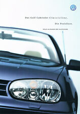 Prospekt VW Preisliste Golf Cabrio Classicline von 9.2000