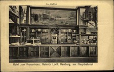 Hamburg AK 1913 Hotel zum Kronprinzen Möbel Buffet Heinrich Loelf am Bahnhof