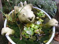 Steinfigur Garten - Wasserspeier “Robin” Drachenkopf mit Händen