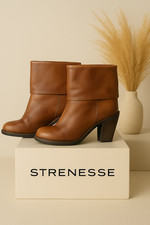 Strenesse Cowboystiefel Stiefeletten 41 Leder Braun Gamaschen Quiet Luxury