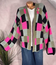 Flauschiger Oversize Cardigan Strickjacke kariert One Size 38-44 M1