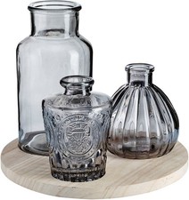 Vasen Set Cinza Holzteller 4tlg. Dekoration Glas getönt Ø 20 cm grau B-WARE