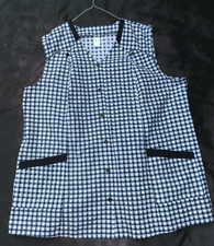 Vintage Kittel Kittelschürze Kleiderschürze , kurz 82 cm Gr. 54 schwarz/weiß