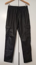 Leder Joggpants Lederhose 158 Mädchen Lässig Matt Kunstleder Schwarz Cargohose