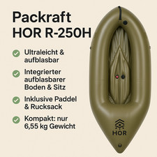 Packraft HOR R-250H Kajak aufblasbar 1-Person inkl. Paddel, Rucksack & Pumpe