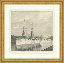 Der Kreuzer Deutschland im Kaiser Wilhelms Kanal bei Levensau Holzstich E 3011