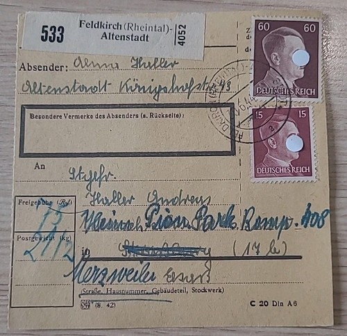 Karte paketkarte 533 feldkirch - karte,