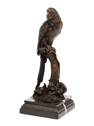 Bronzeskulptur papagei auf ast - bronzeskulptur,