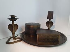 (K16) Vintage Raucher Set Garnitur Messing Blech Cobra Schlange Indien Jagdszene